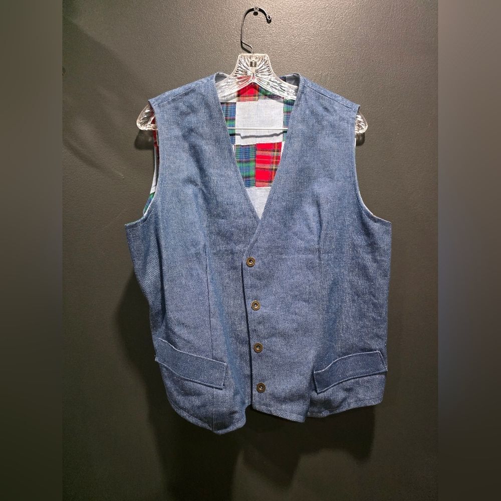 VTG Chambray Patchwork 4 Button Multicolor Plaid … - image 8